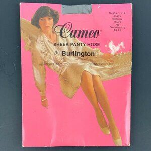 Vintage Cameo Sheer Panty Hose by Burlington Size Medium Taupe Reinforced Toe
